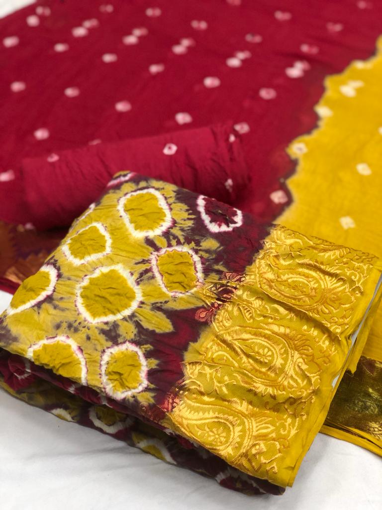 Satin Bandhej 1 Latest Printed Casual Wear Cotton Dress Materiel Collection